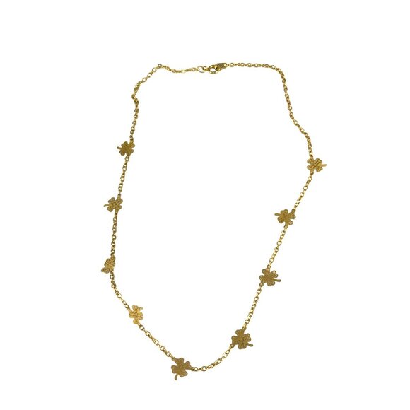 Gold Clover Leaf Chain Necklace With Delicate Floral Charms 18" Length For Women - Picture 6 of 8